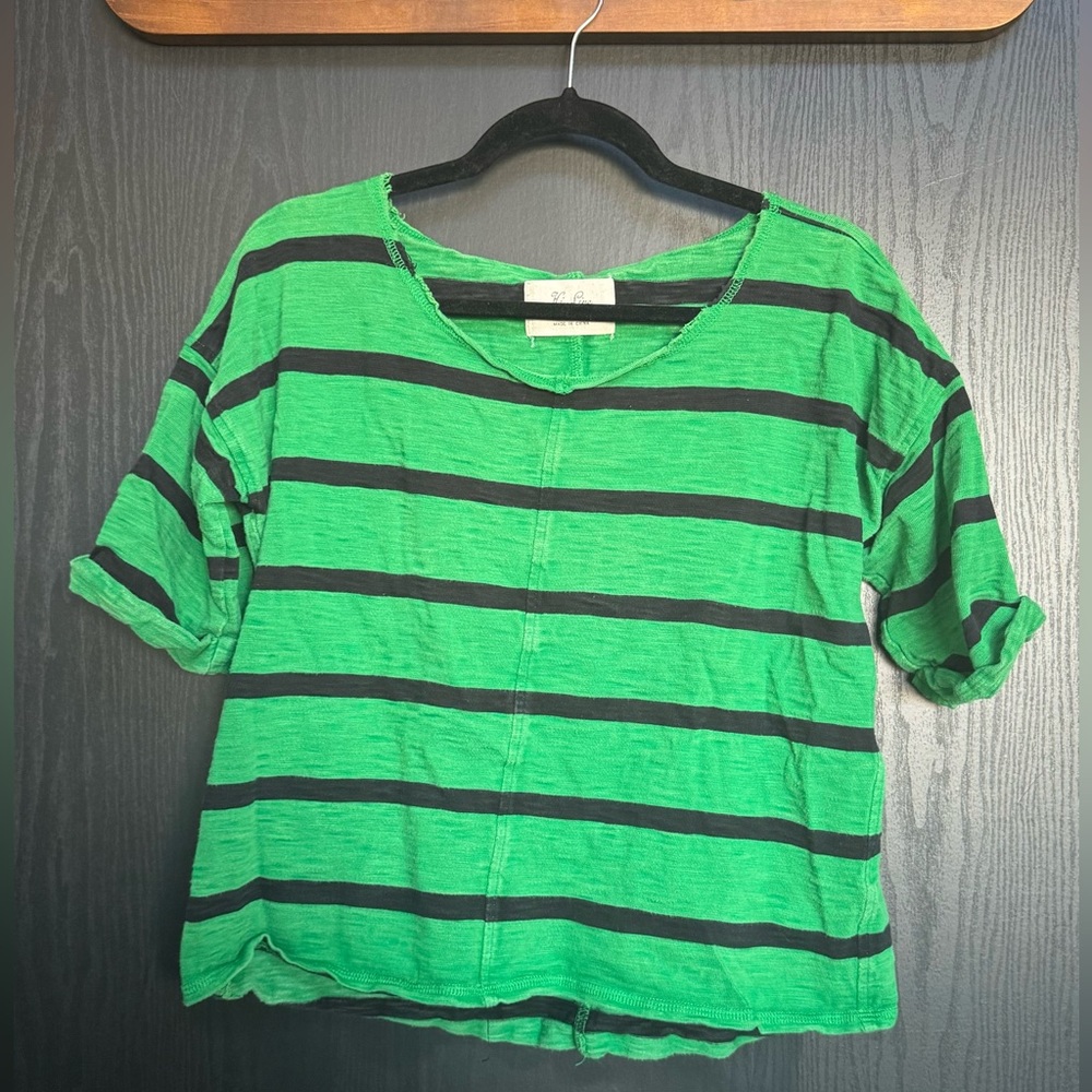 MADEWELL Hi-Line cropped heavy cotton green striped Shirt